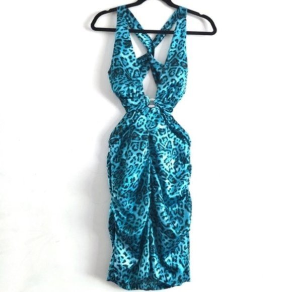 Windsor Alison Leopard Backless Dress Turquoise 7 - Picture 1 of 13